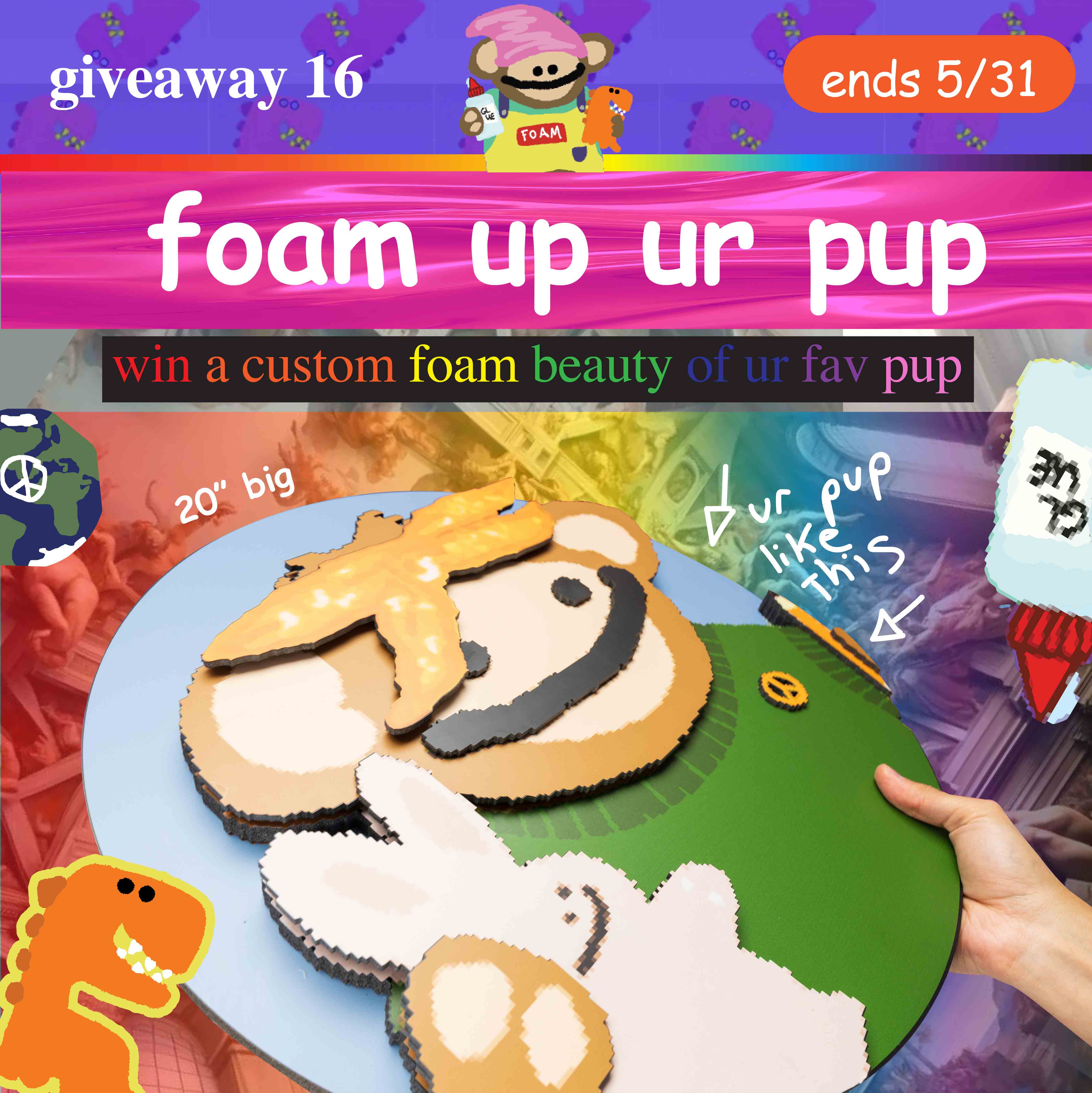 foami twitter giveaway 17 of custom bitcoin puppets foamii - nft foam physical for web3
