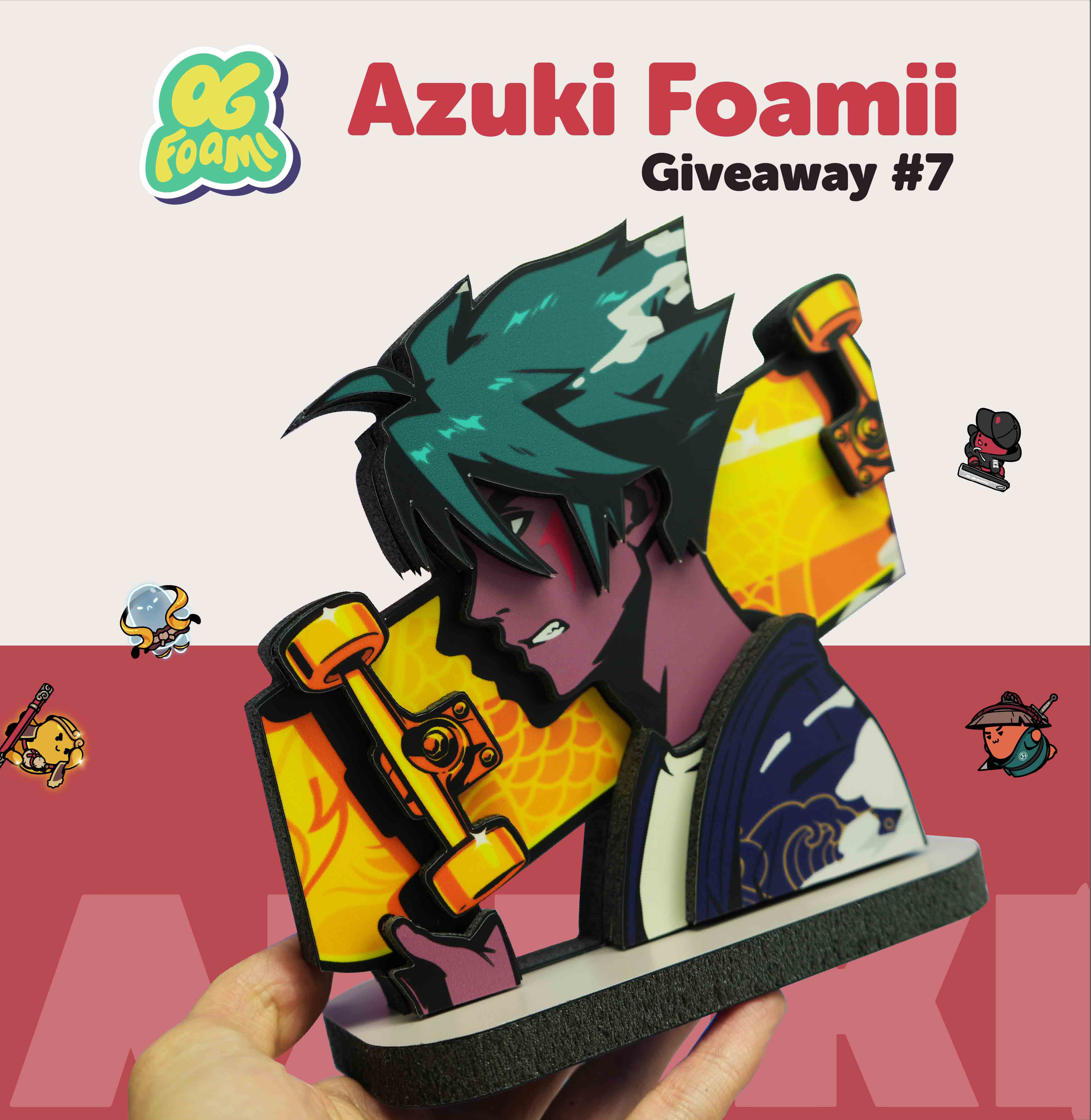 foami twitter giveaway 7 of custom azuki foamii - custom nft foam physicals for web3